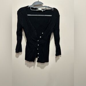 Black Ribbed Women's Cardigan